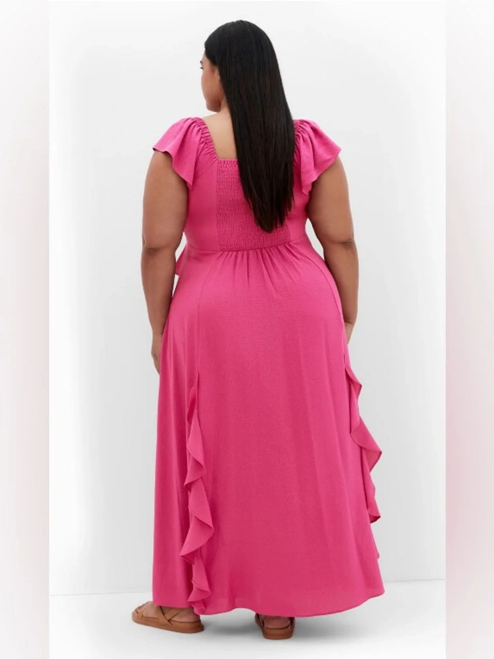 City Chic frill fee Pink Ruffle Maxi Dress 18W NWT